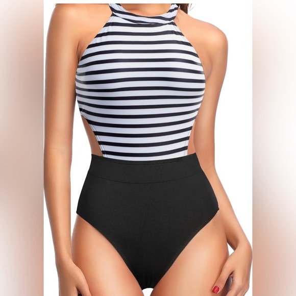 Holipick Women's One Piece Swimsuit Cutout High Neck Bathing Suit - Picture 4 of 8